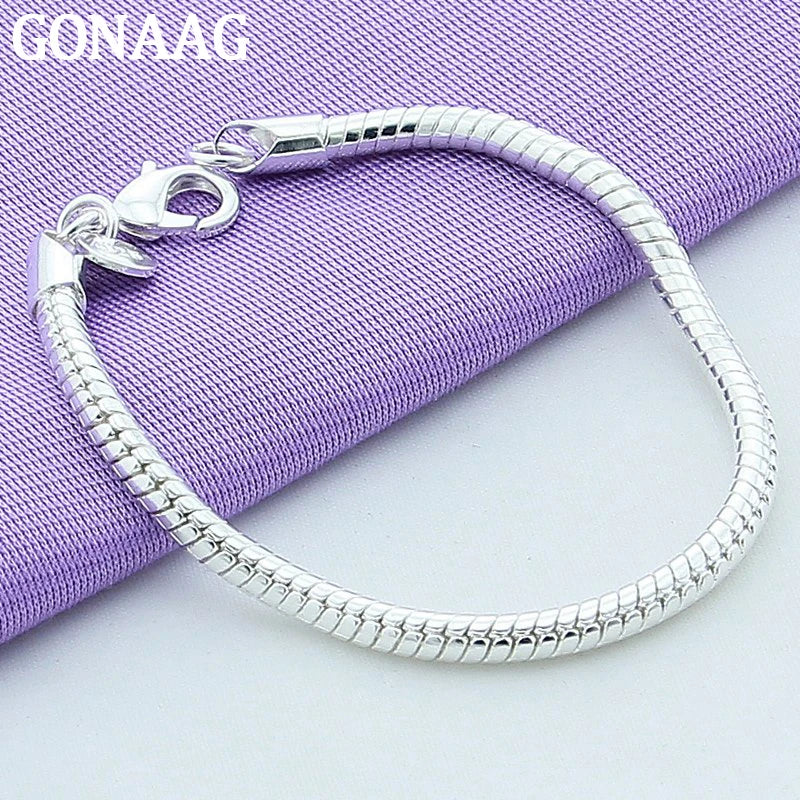 925 Silver 3mm Snake Chain Bracelet Women Wedding Charm Jewelry