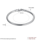 925 Silver 3mm Snake Chain Bracelet Women Wedding Charm Jewelry
