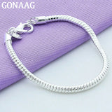 925 Silver 3mm Snake Chain Bracelet Women Wedding Charm Jewelry