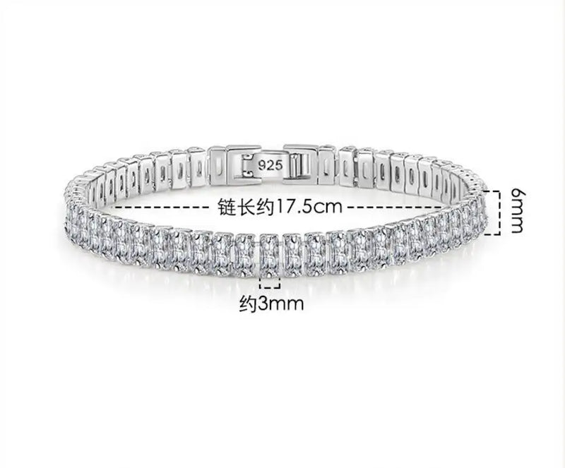 925 Silver CZ Tennis Bracelet Bangle 17.5CM Wedding Party Gift