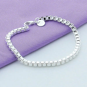 925 Silver 3mm Box Chain Bracelet For Women Men Wedding Jewelry