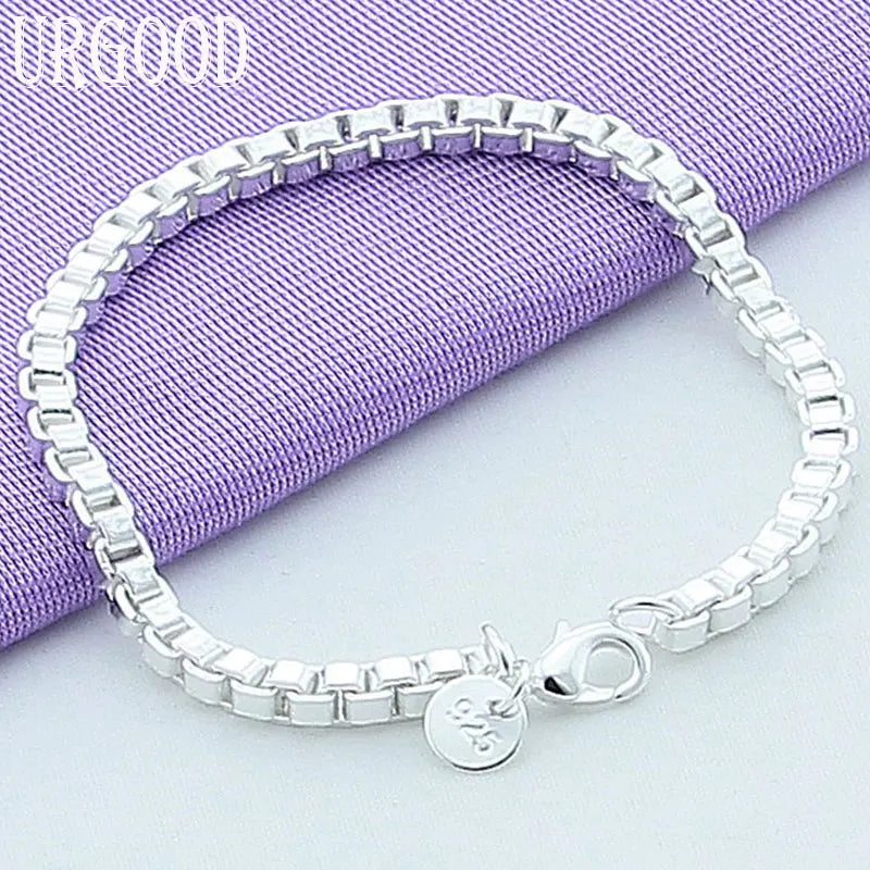 925 Silver 3mm Box Chain Bracelet For Women Men Wedding Jewelry