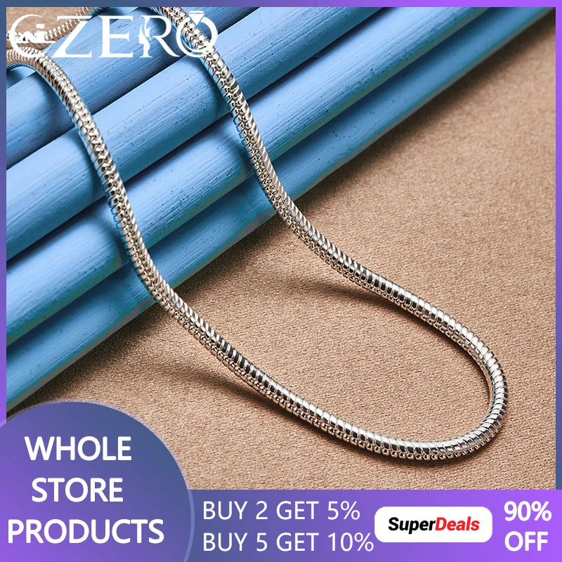 925 Silver 3mm Snake Chain Necklace 16-30 Inches for Wedding Party Jewelry