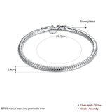 925 Silver 3mm Snake Chain Bracelet for Women Wedding Party Gift