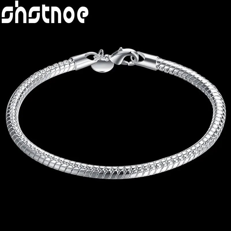 925 Silver 3mm Snake Chain Bracelet for Women Wedding Party Gift