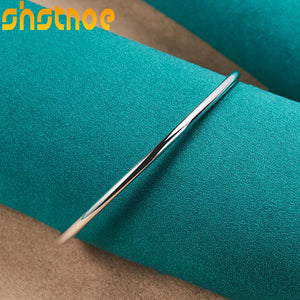 925 Sterling Silver 3mm Solid Smooth Bangles Bracelet for Men Women