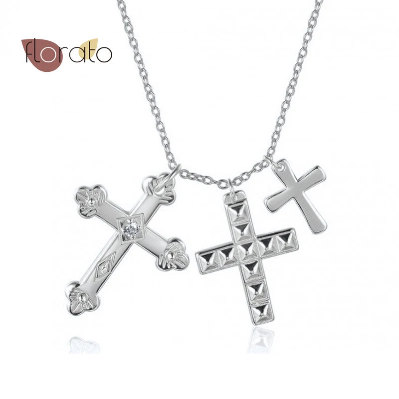 925 Silver Cross Pendant Chain Necklace Vintage Jewelry Gift A40