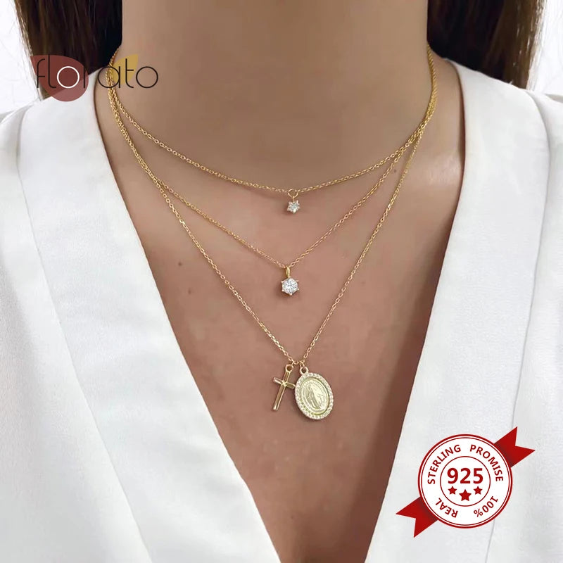 925 Silver Cross Pendant Chain Necklace Vintage Jewelry Gift A40