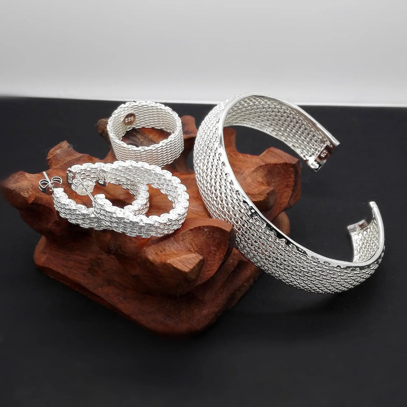 925 Sterling Silver Braided Jewelry Set for Women