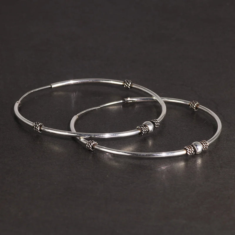 925 Sterling Silver 40mm Big Circle Hoop Earring Punk Style Round Earrings