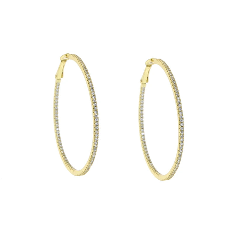 925 Sterling Silver Thin Huggie Hoop Earrings CZ Women Jewelry