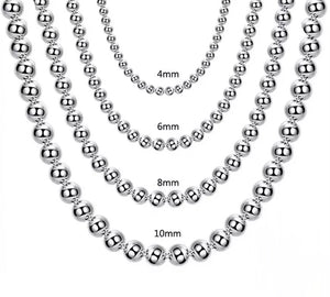 925 Sterling Silver Smooth Beads Ball Chain Necklace 4MM/6MM/8MM/10MM