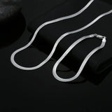 925 Sterling Silver 4MM Flat Chain Bracelets Necklace Set