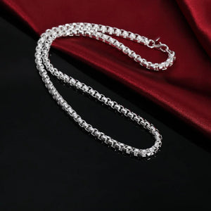 925 Silver 4MM Box Chain Necklace 20/24 Inches Men Women Jewelry