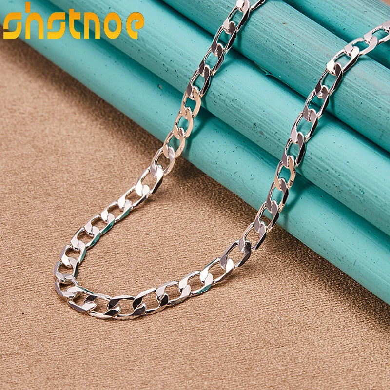 925 Silver 4mm Cuban Chain Necklace Choker 16-30 Inch