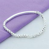 925 Silver 4mm Box Chain Bracelet Men Women Charm Wedding Gift