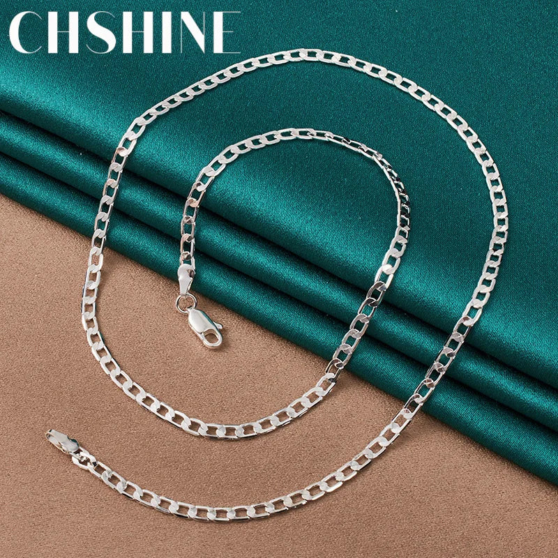 925 Silver 4mm Flat Chain Necklace 16-30 Inch