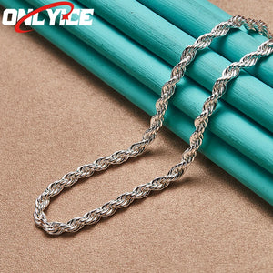 925 Silver Glitter Twist Cord Necklace 18 Inch Wedding Jewelry