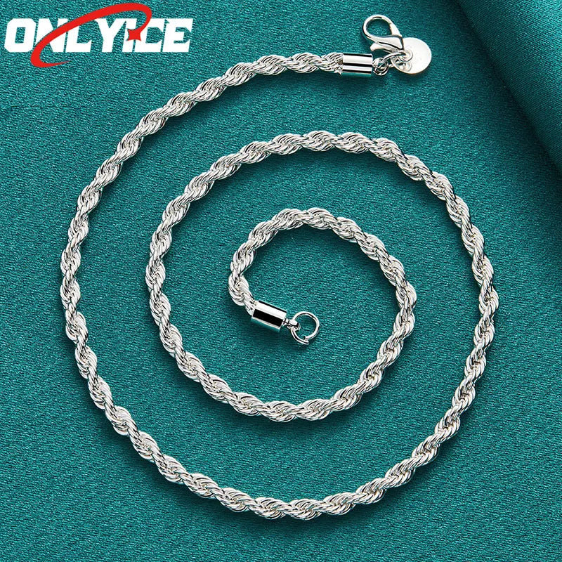 925 Silver Glitter Twist Cord Necklace 18 Inch Wedding Jewelry