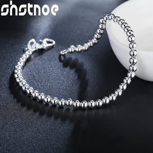 925 Silver 4mm Beads Chain Bracelet For Women Party Wedding