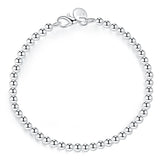 925 Silver 4mm Beads Chain Bracelet For Women Party Wedding