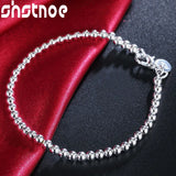 925 Silver 4mm Beads Chain Bracelet For Women Party Wedding