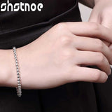 925 Silver 4mm Beads Chain Bracelet For Women Party Wedding