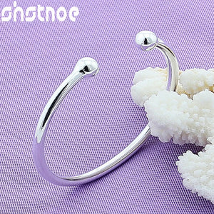 925 Silver 4mm Bead Open Bangle Bracelet for Men and Women