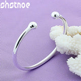 925 Silver 4mm Bead Open Bangle Bracelet for Men and Women