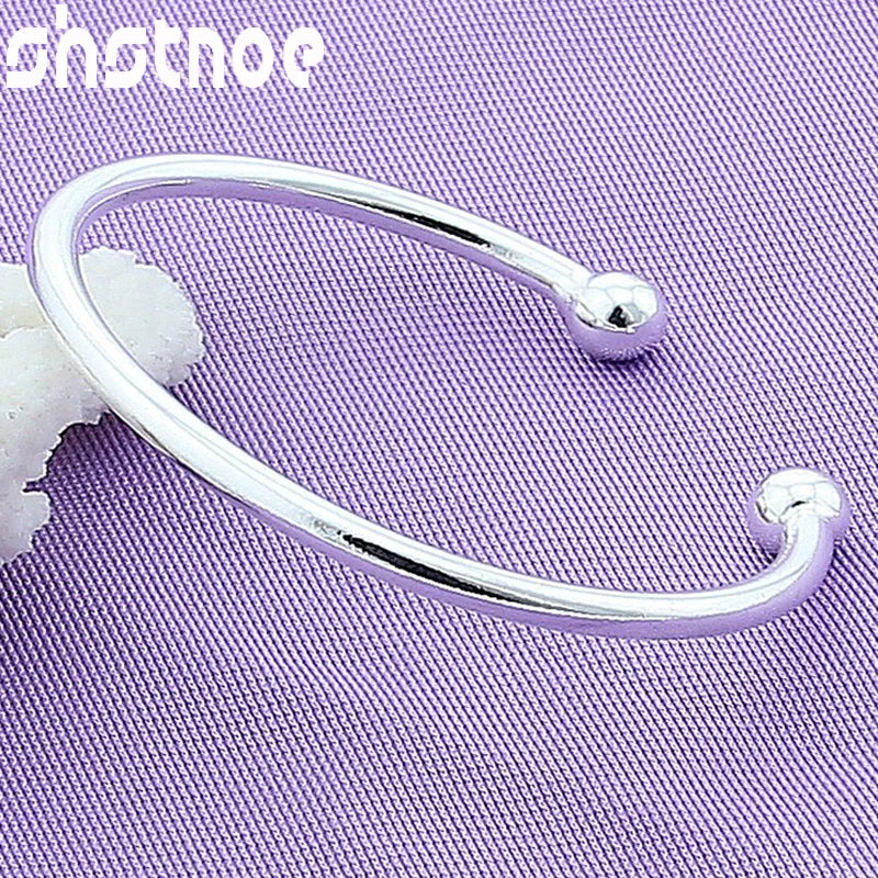 925 Silver 4mm Bead Open Bangle Bracelet for Men and Women