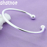 925 Silver 4mm Bead Open Bangle Bracelet for Men and Women