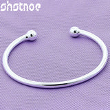 925 Silver 4mm Bead Open Bangle Bracelet for Men and Women