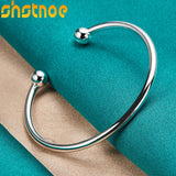 925 Silver 4mm Bead Open Bangle Bracelet for Men and Women
