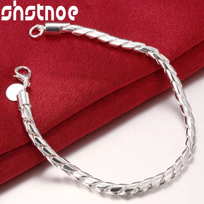 925 Silver 4mm Snake Chain Bracelet Wedding Birthday Gift Jewelry