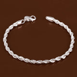 925 Silver 4mm Twist Chain Bracelet Women Party Jewelry