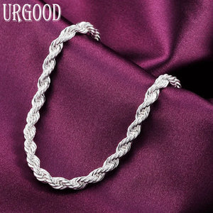 925 Silver 4mm Twist Chain Bracelet Women Party Jewelry