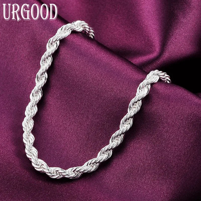 925 Silver 4mm Twist Chain Bracelet Women Party Jewelry
