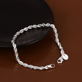925 Silver 4mm Twist Chain Bracelet Women Party Jewelry