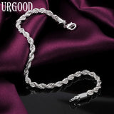 925 Silver 4mm Twist Chain Bracelet Women Party Jewelry