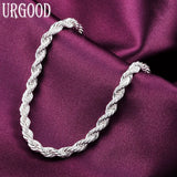 925 Silver 4mm Twist Chain Bracelet Women Party Jewelry