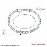 925 Sterling Silver 4mm Twist Chain Bracelet Unisex Jewelry