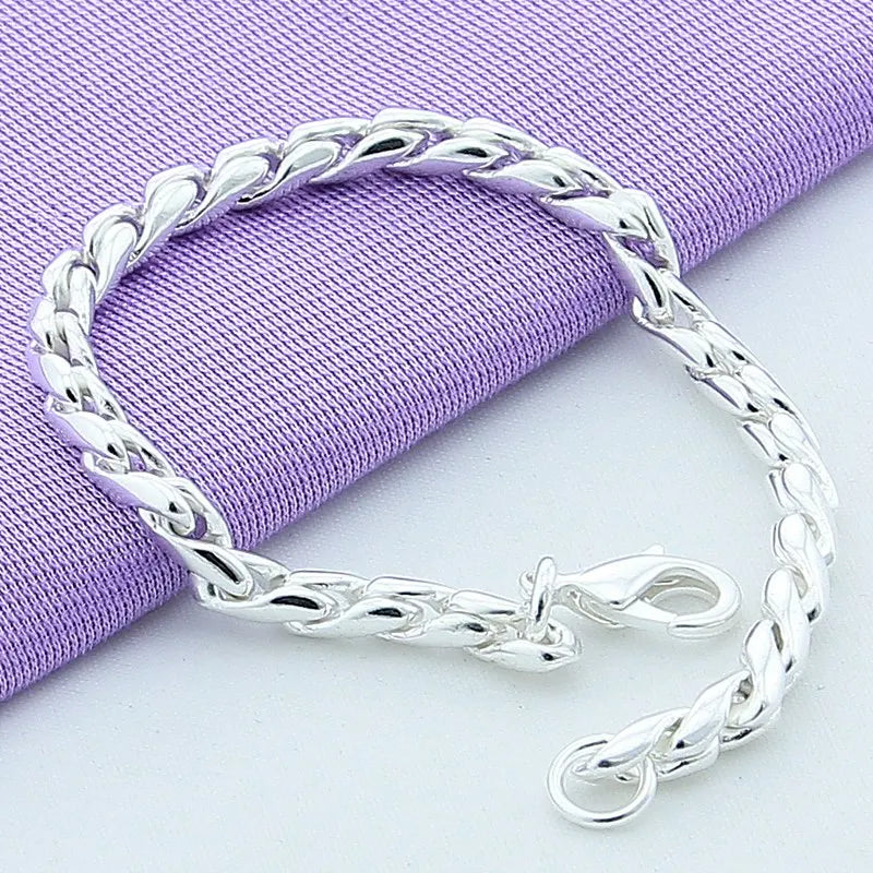 925 Sterling Silver 4mm Twist Chain Bracelet Unisex Jewelry