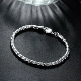 925 Sterling Silver 4mm Twist Chain Bracelet Unisex Jewelry