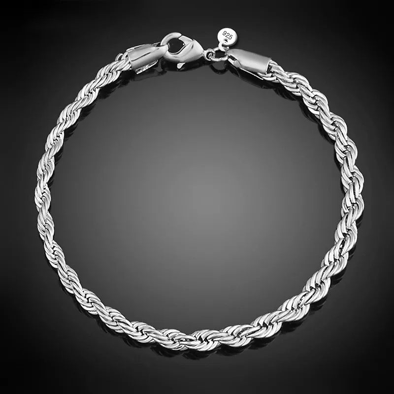 925 Sterling Silver Twisted Bracelets Chain For Women Jewelry