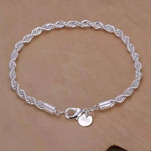 925 Sterling Silver 4mm Water Wave Chain Bracelet Wedding Jewelry
