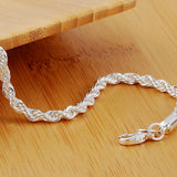 925 Sterling Silver 4mm Water Wave Chain Bracelet Wedding Jewelry