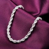 925 Sterling Silver 4mm Water Wave Chain Bracelet Wedding Jewelry
