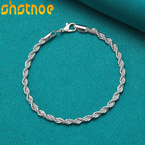 925 Sterling Silver 4mm Water Wave Chain Bracelet for Women
