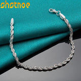 925 Sterling Silver 4mm Water Wave Chain Bracelet for Women