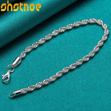 925 Sterling Silver 4mm Water Wave Chain Bracelet for Women